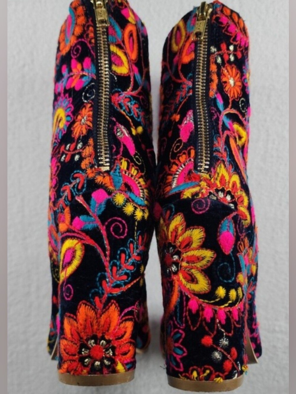 Embroidered Heeled Booties- Paisley,Funky & Bright Colored! NWOB SZ 6.5 - Picture 2 of 9